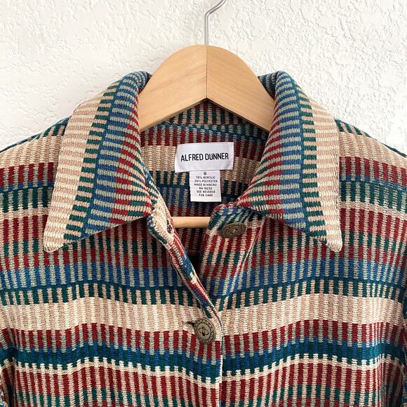 Alfred Dunner Multicolor Stripe Woven Chenille Button Up Light Jacket Retro Vntg - Picture 3 of 7
